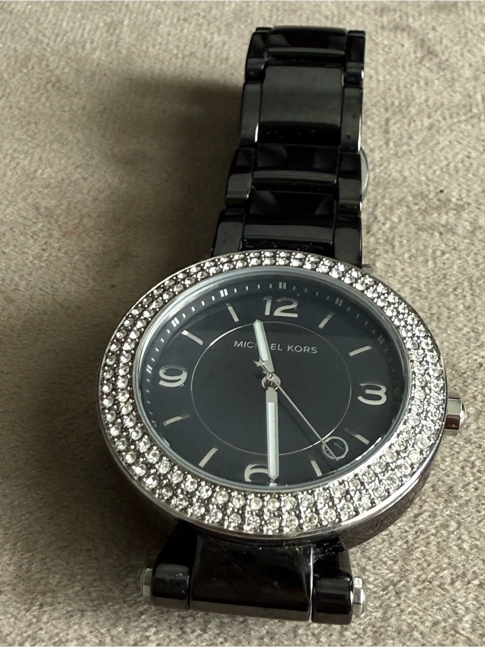 Michael Kors Black Dial Silver Crystal Bezel Bracelet Watch